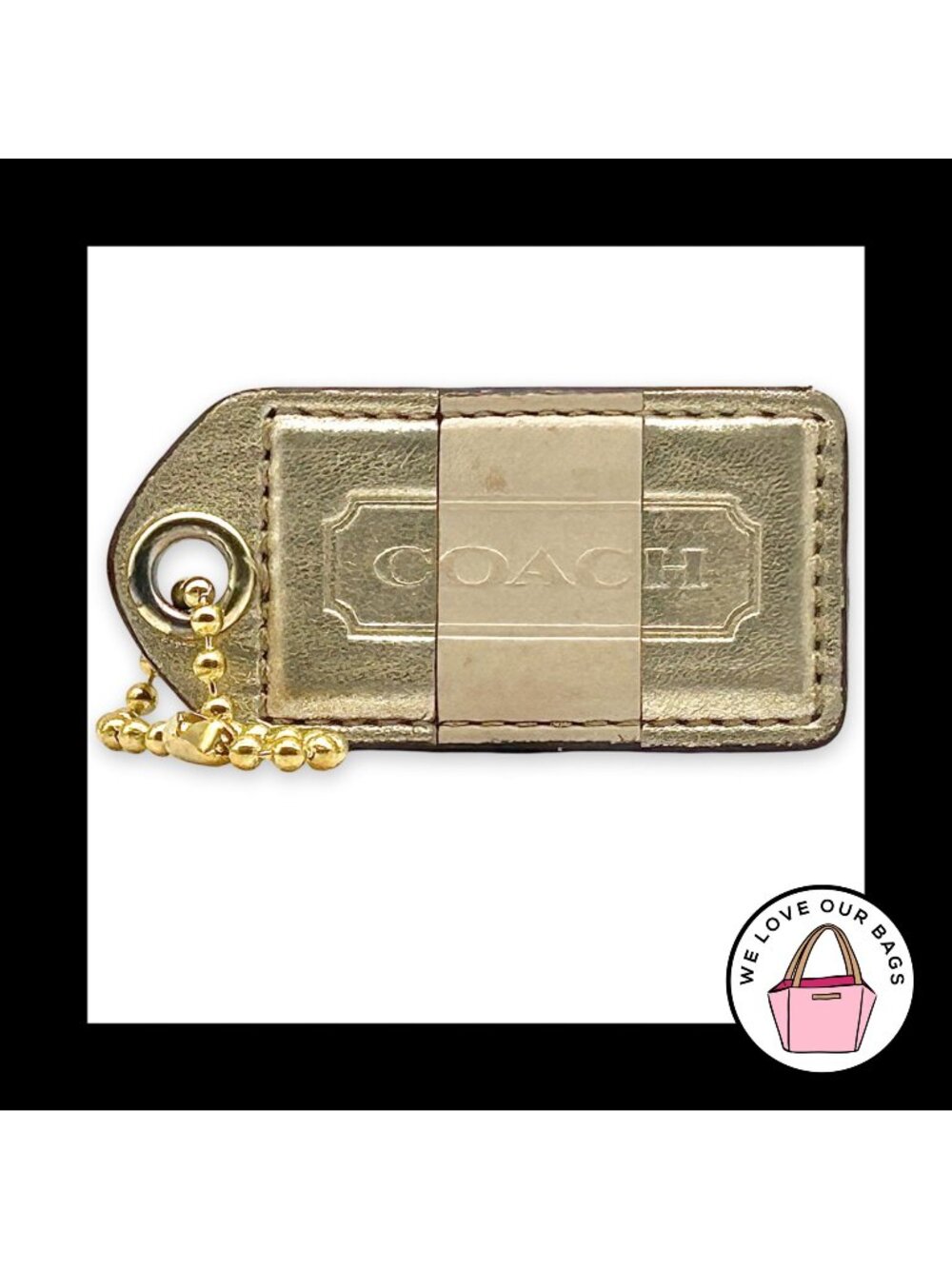 COACH Y2K VINTAGE Hang Tag 2.5" Gold Cream Stripe Leather Bag Charm Fob Large